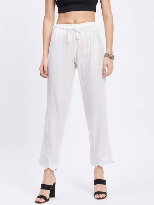 women white solid ankle length tapered pant - 19955285 -  Standard Image - 0