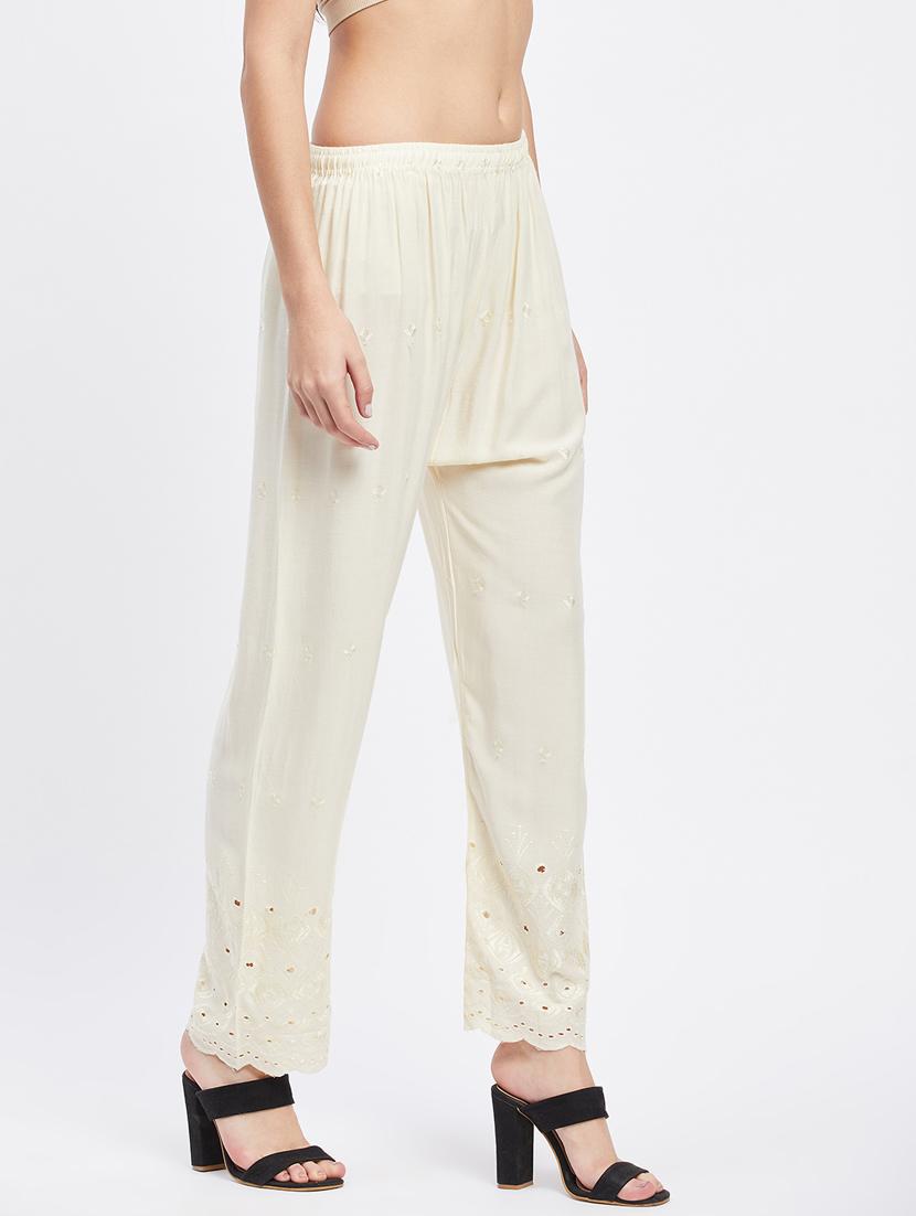 off-white embroidered straight palazzo - 19955295 - Standard Image - 2