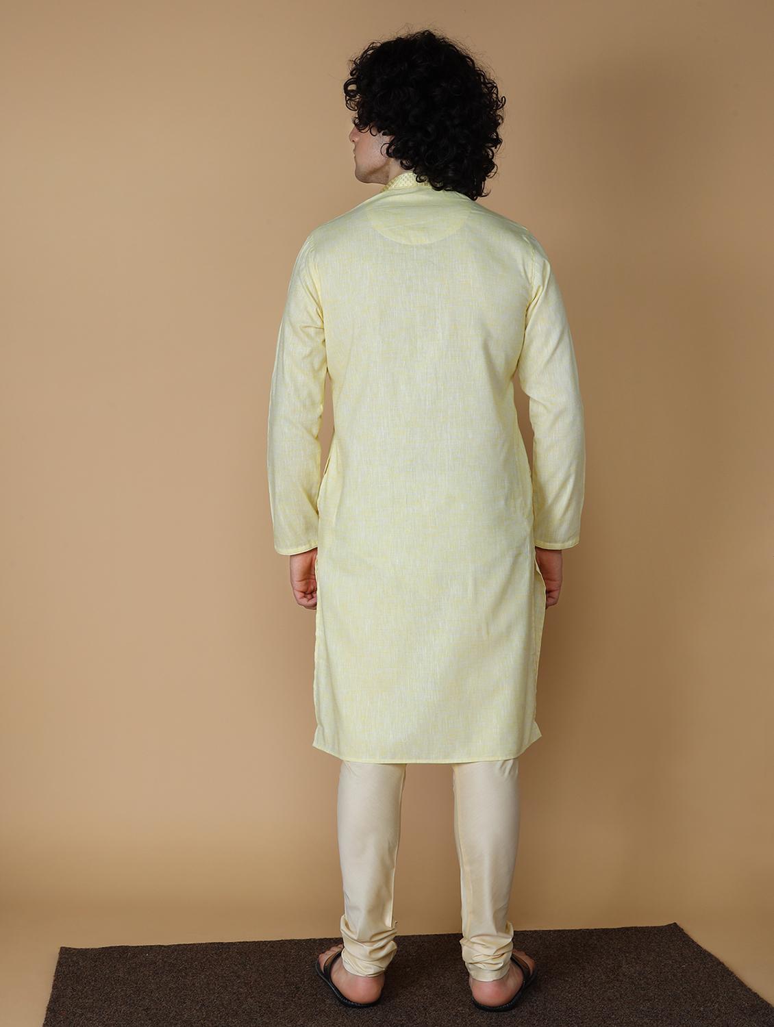 lemon yellow embroidered kurta pyjama set - 19955349 - Standard Image - 2