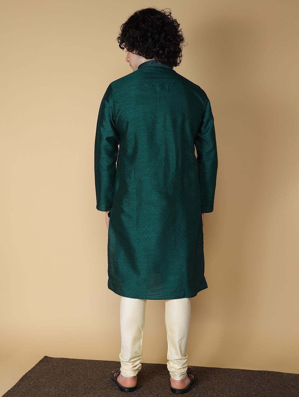 dark green embroidered kurta pyjama set - 19955375 - Standard Image - 2