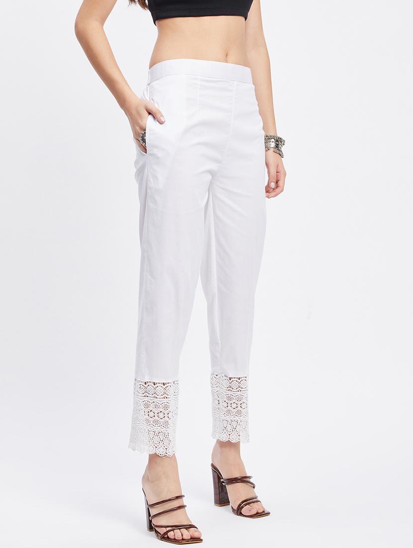 white solid mid rise ankle length trouser - 19956185 - Standard Image - 2