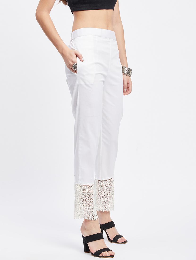 white solid mid rise ankle length trouser - 19956186 - Standard Image - 2