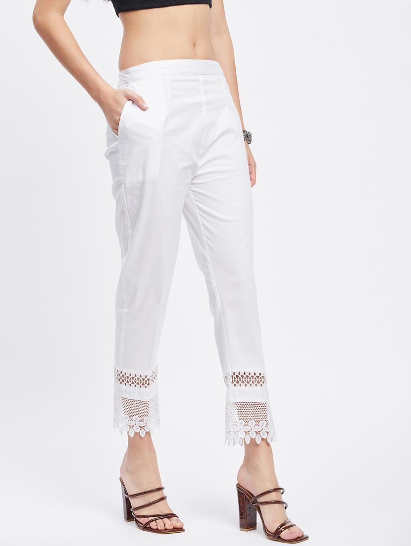 white solid mid rise ankle length trouser - 19956189 - Standard Image - 2