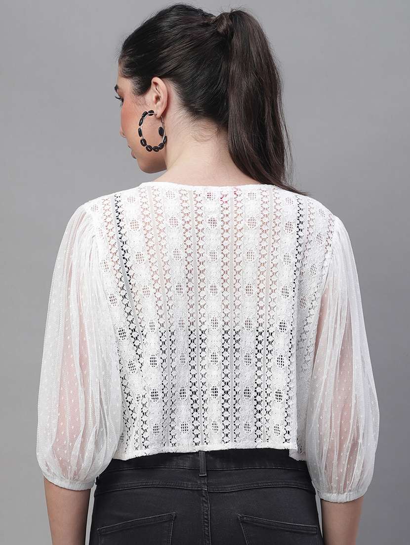 white lace three quater sleeves shrug  - 19956913 -  Standard Image - 2