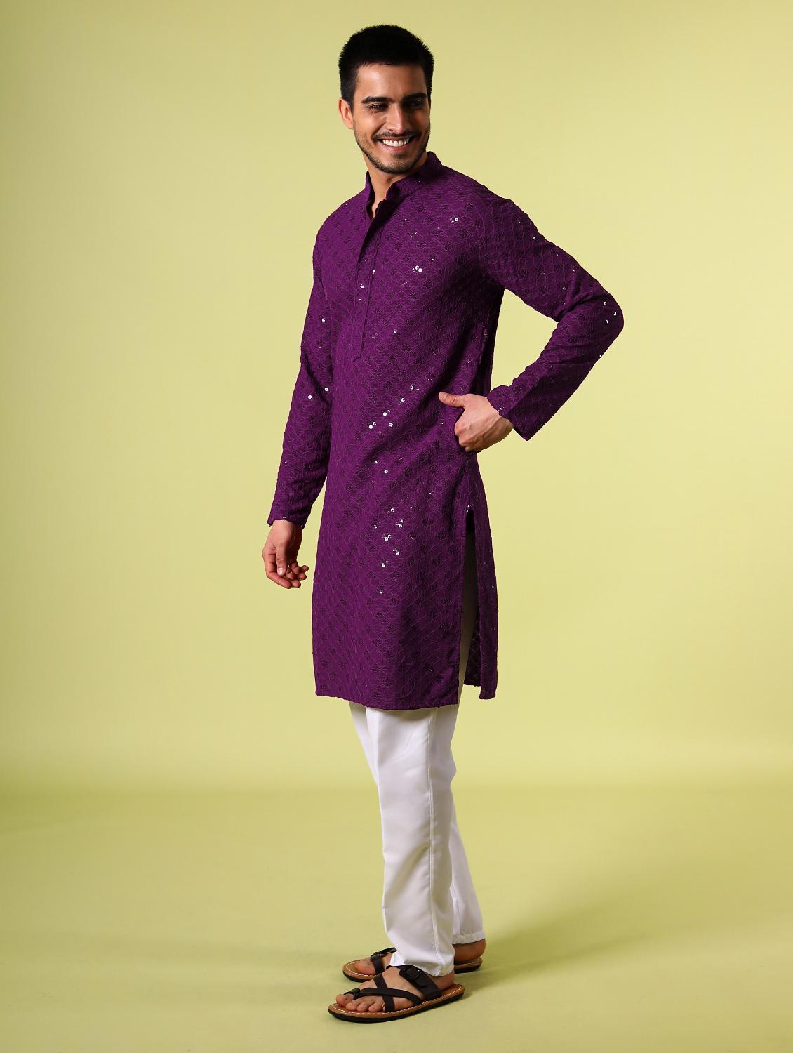 men's embroidered cotton kurta - 19957244 - Standard Image - 2