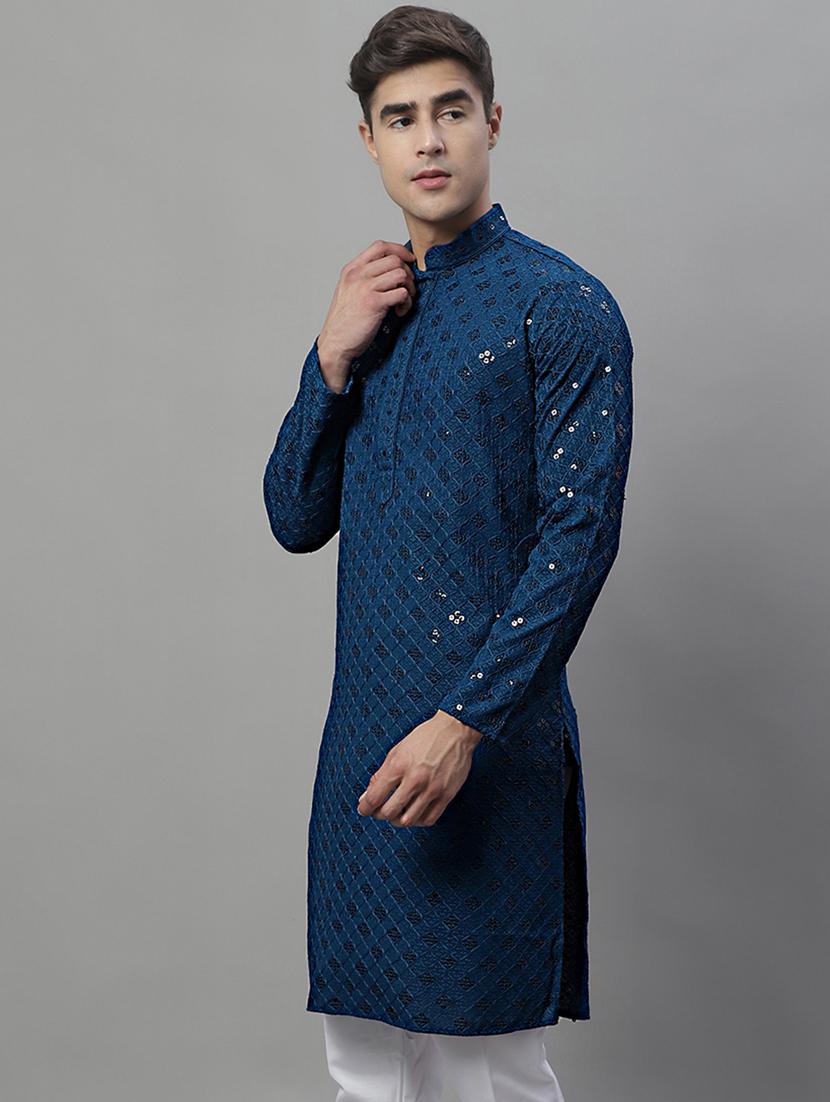 men embroidered mandarin neck long kurta - 19957247 -  Zoom Image - 0