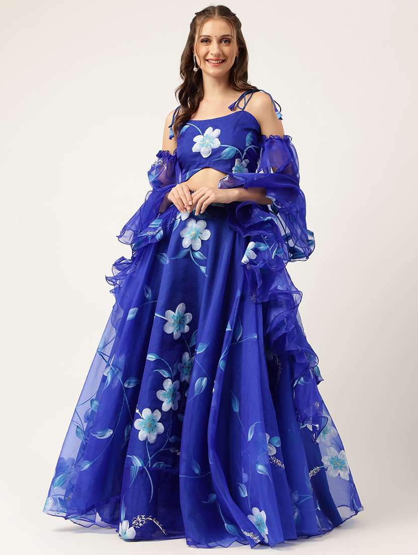 floral printed unstitched sharara lehenga