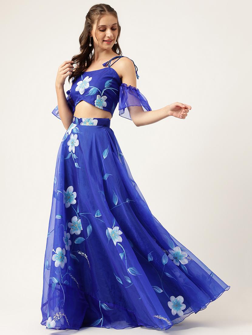 floral printed unstitched sharara lehenga - 19957340 - Standard Image - 2