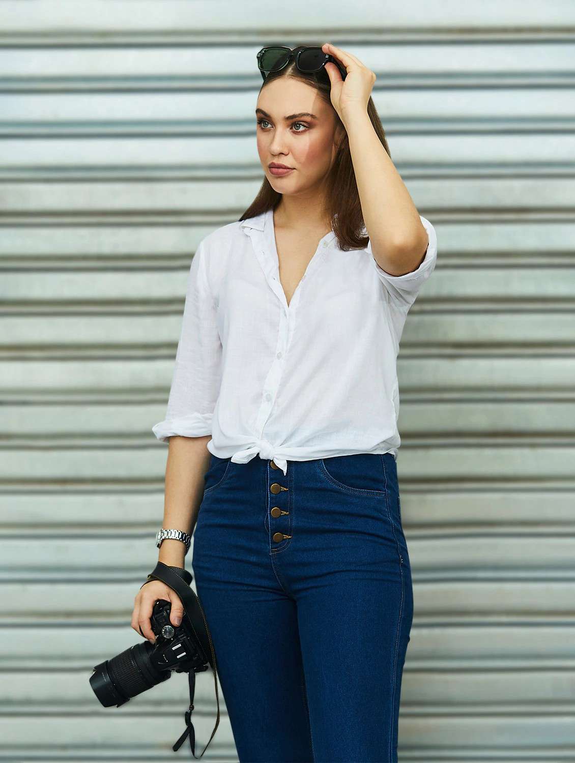 women white solid long sleeves shirt  - 19957671 -  Zoom Image - 0