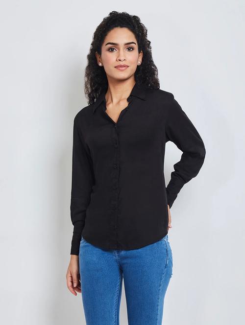 women black solid long sleeves shirt - 19957674 - Standard Image - 0