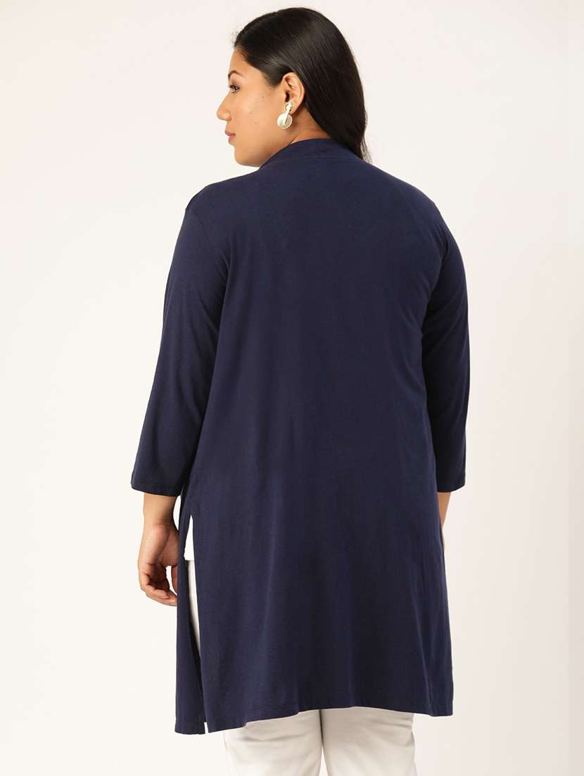 Navy Blue Cotton Shrug - 19959871 -  Standard Image - 2