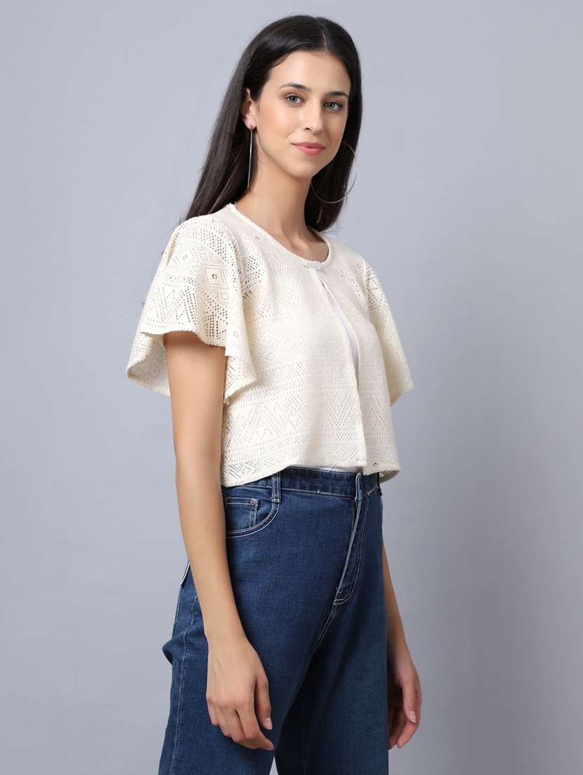 Women Self Design Short Sleeve Shrugs - 19960035 -  Standard Image - 2