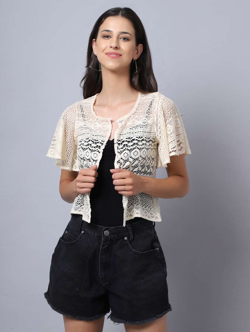 women self design short sleeve shrugs - 19960040 -  Standard Image - 2