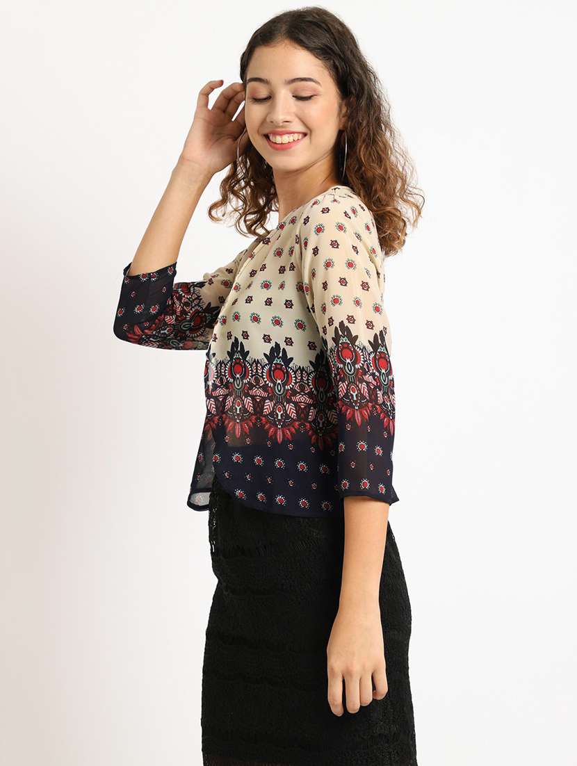 women printed three quarter sleeve shrugs - 19960064 -  Standard Image - 2