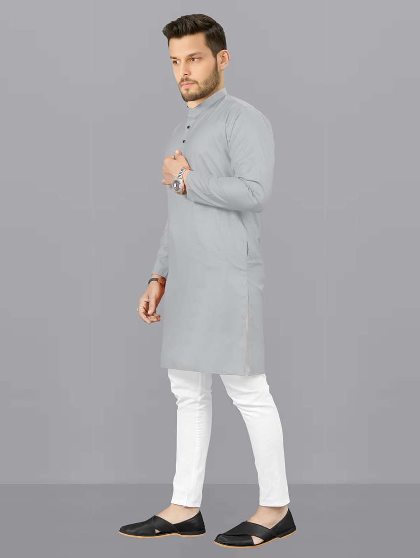 men grey solids kurta pyjama ethnic wear sets - 19960618 -  Standard Image - 2