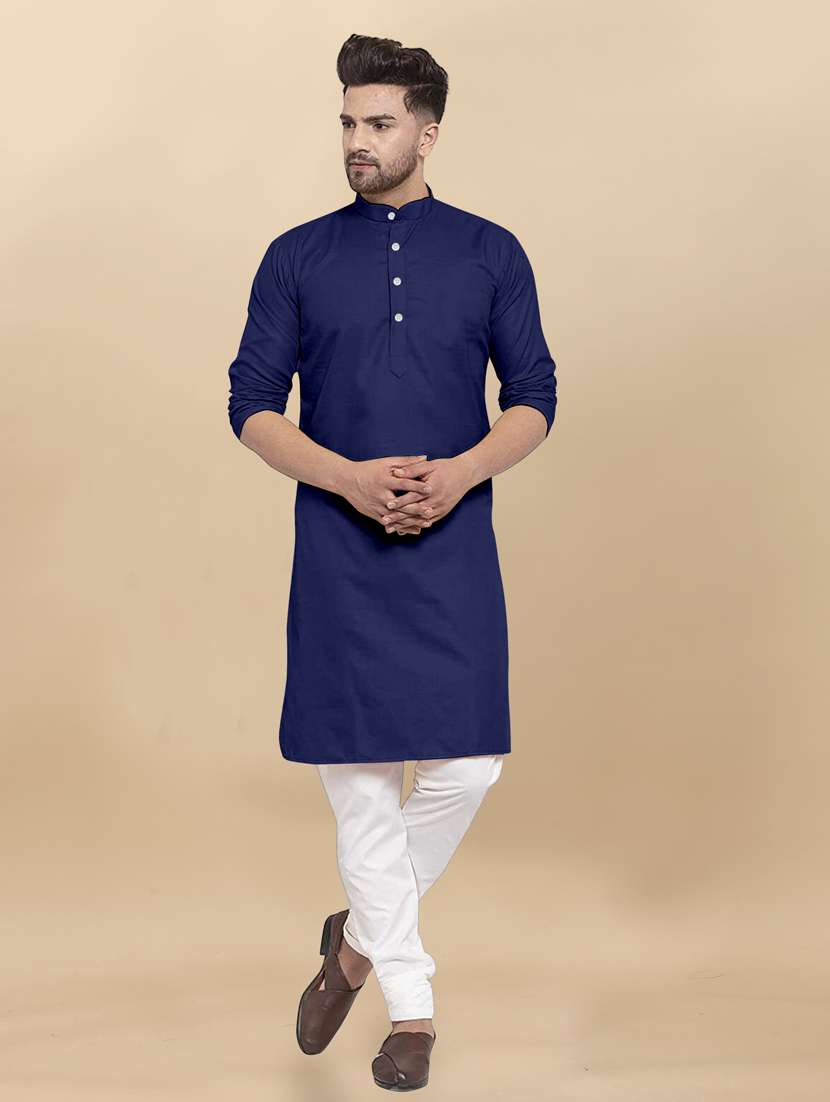 men mandarin neck solid kurta churidar set 