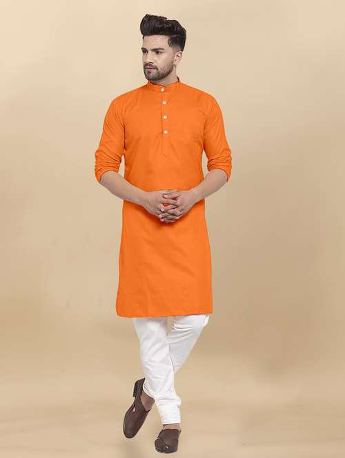 men mandarin neck solid kurta pyjama set 