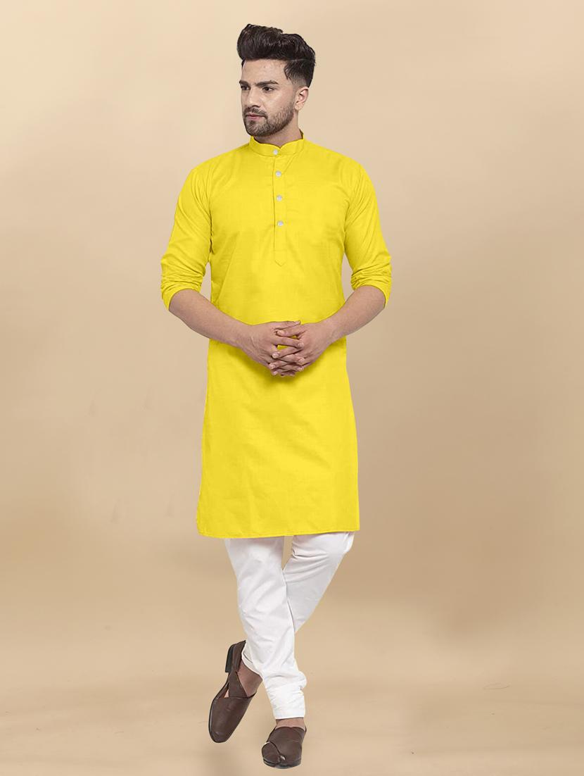 men mandarin neck solid kurta pyjama set 