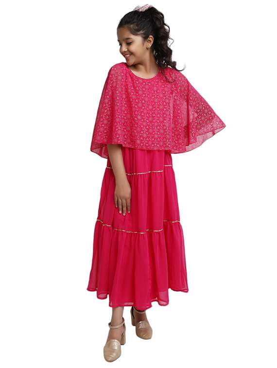 girls round neck cape sleeve frock