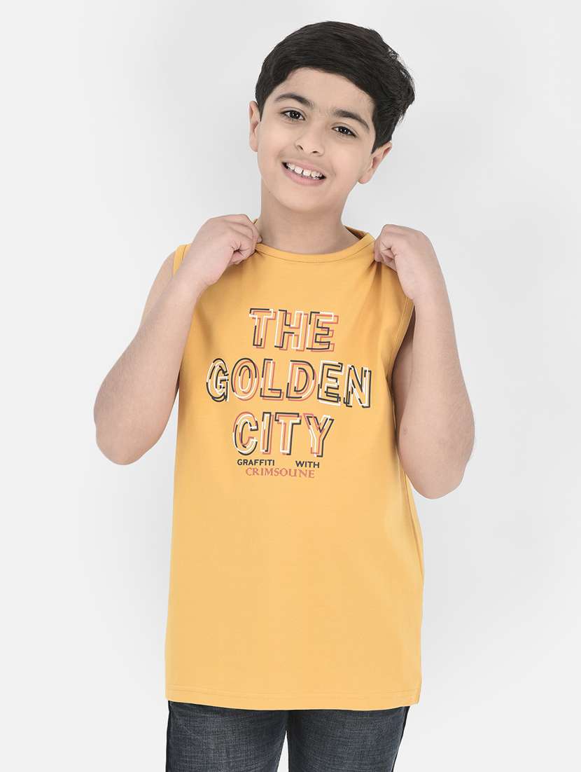 yellow printed round neck t-shirt
