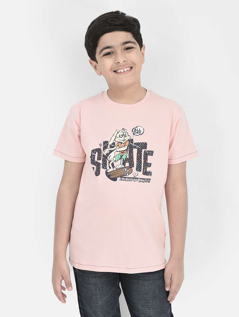 rosewater colored printed round neck t-shirt