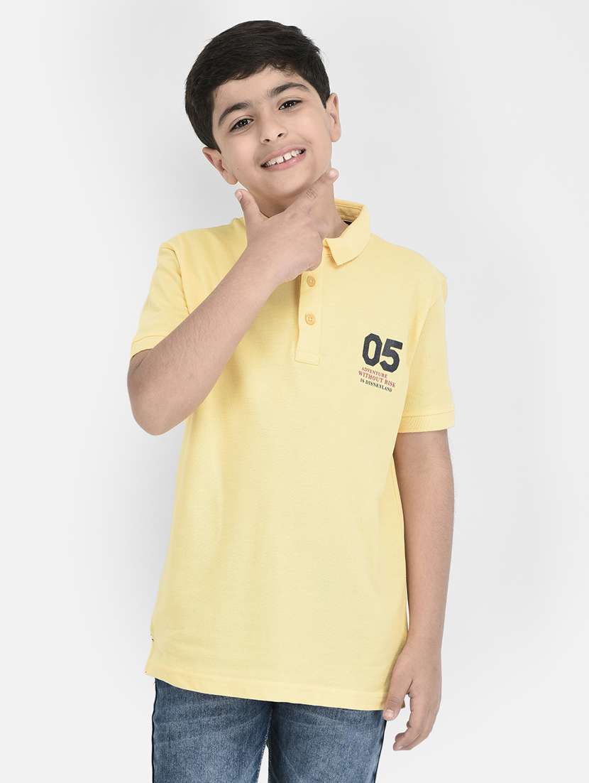 yellow printed polo neck t-shirt