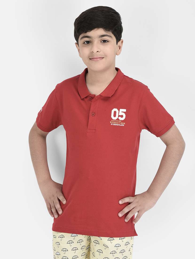 red printed polo neck t-shirt