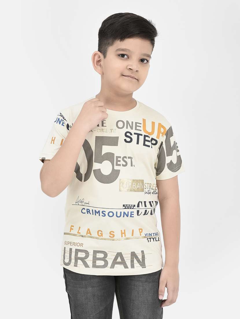 off white printed round neck t-shirt