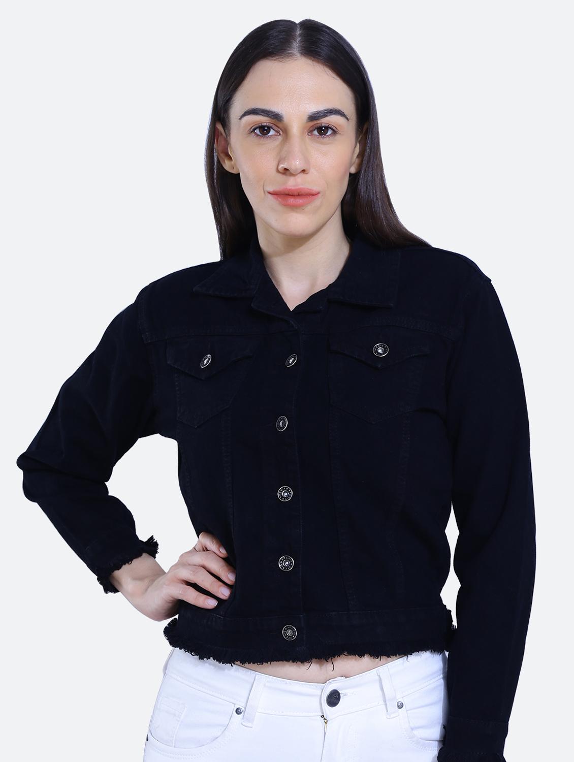 black solid denim jacket - 19962954 - Standard Image - 2