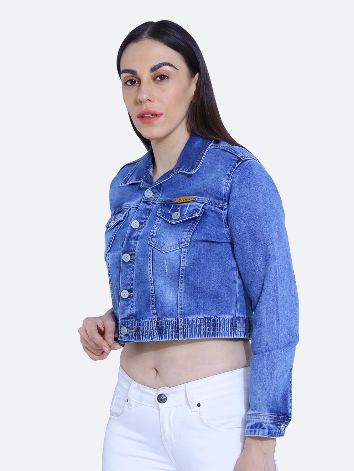 solid cropped denim jacket - 19962962 - Standard Image - 2