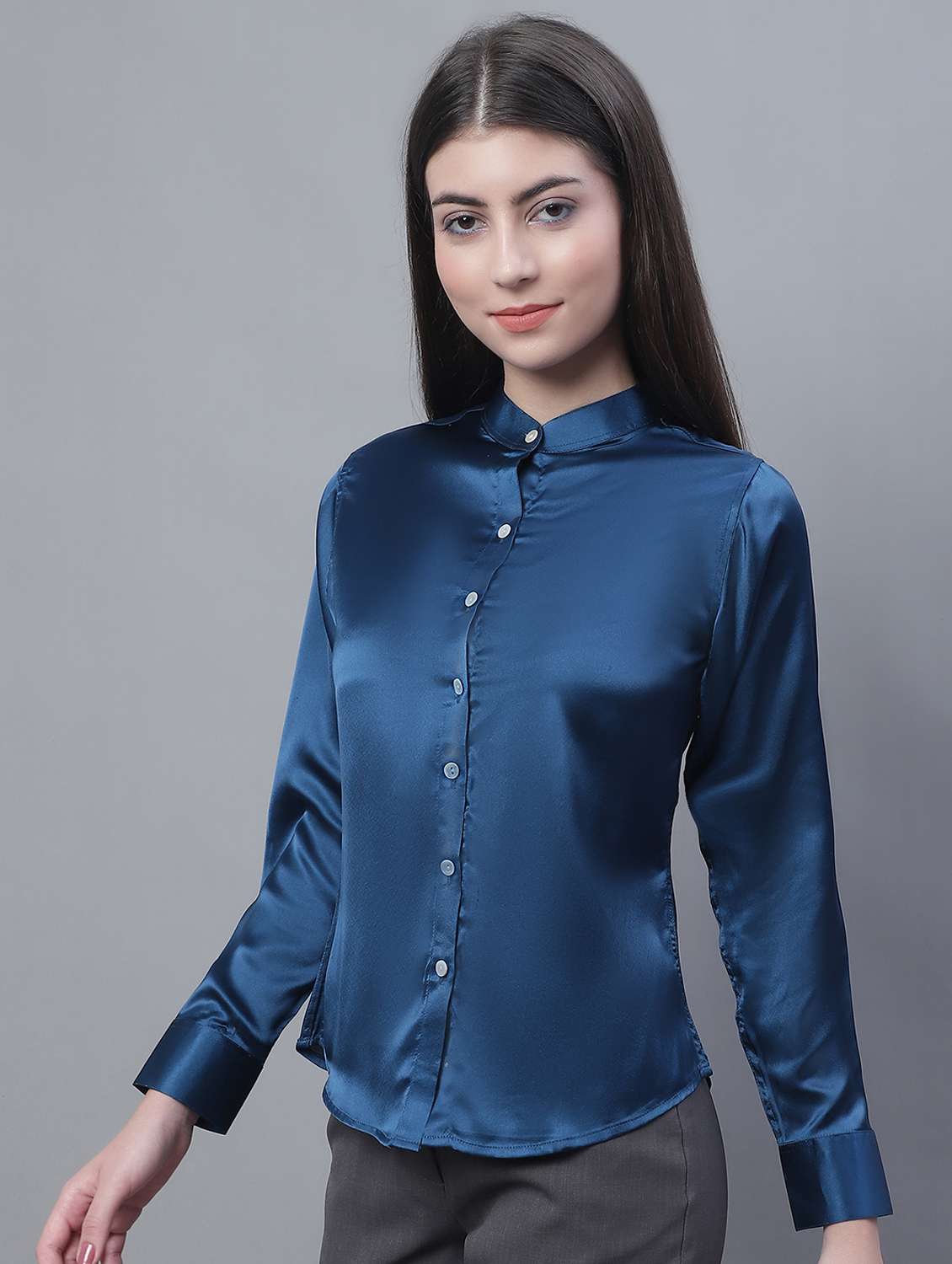 women's straight mandarin neck top - 19962970 -  Standard Image - 2