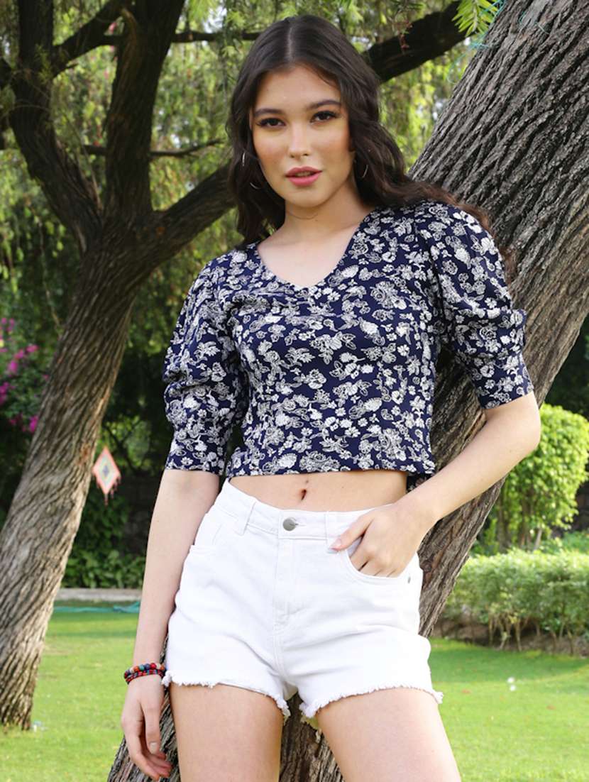 women's crop v neck top