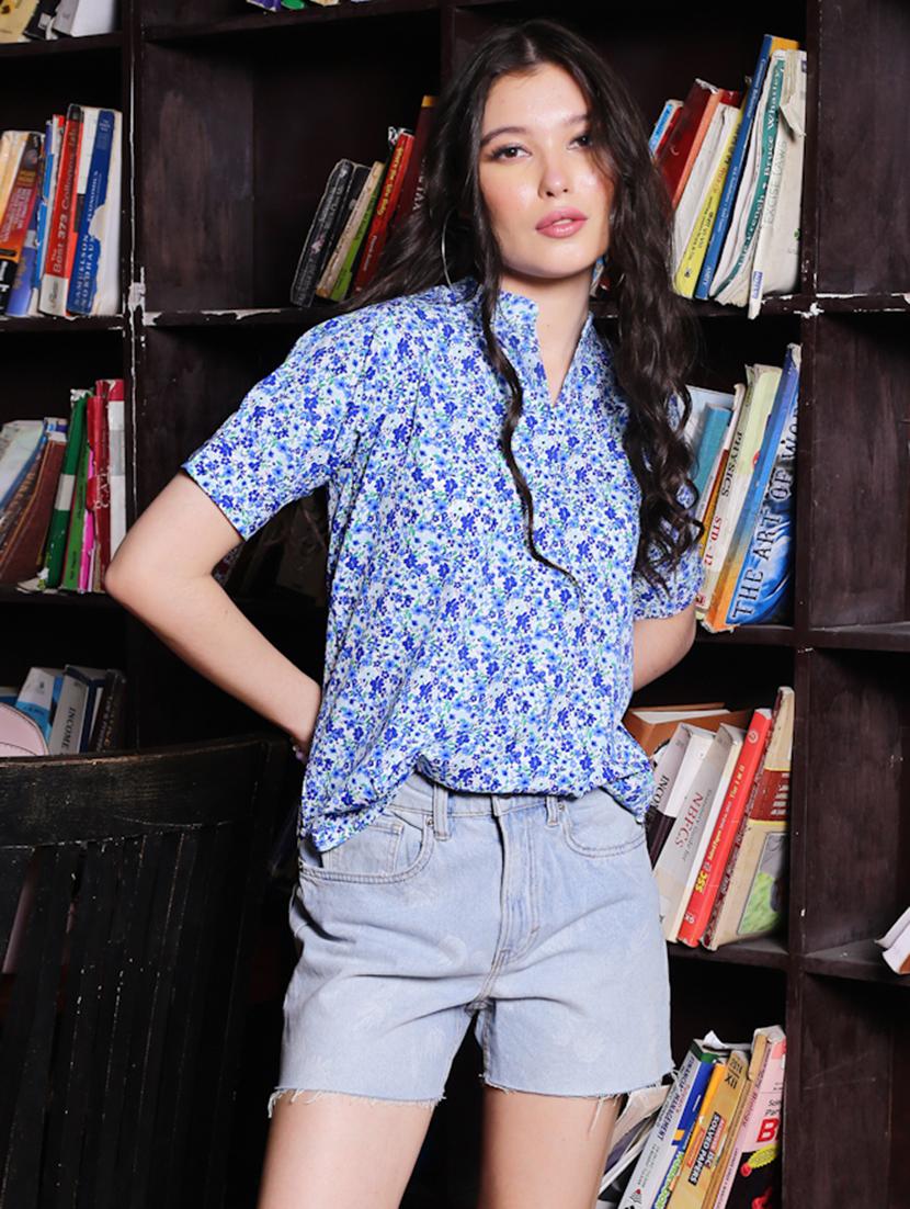 women's straight mandarin neck top - 19963269 -  Zoom Image - 0