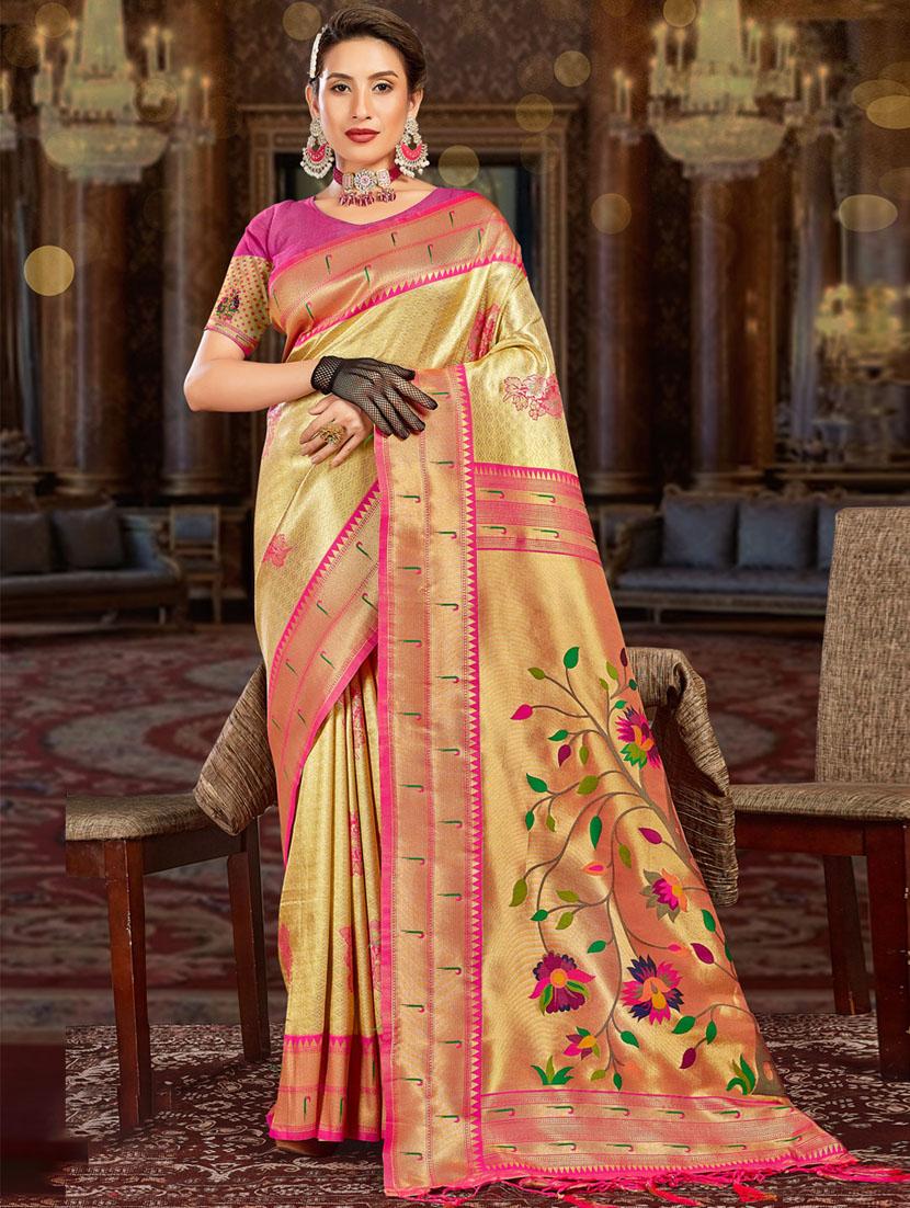 women's self design mustard colored saree with blouse - 19963321 -  Zoom Image - 0