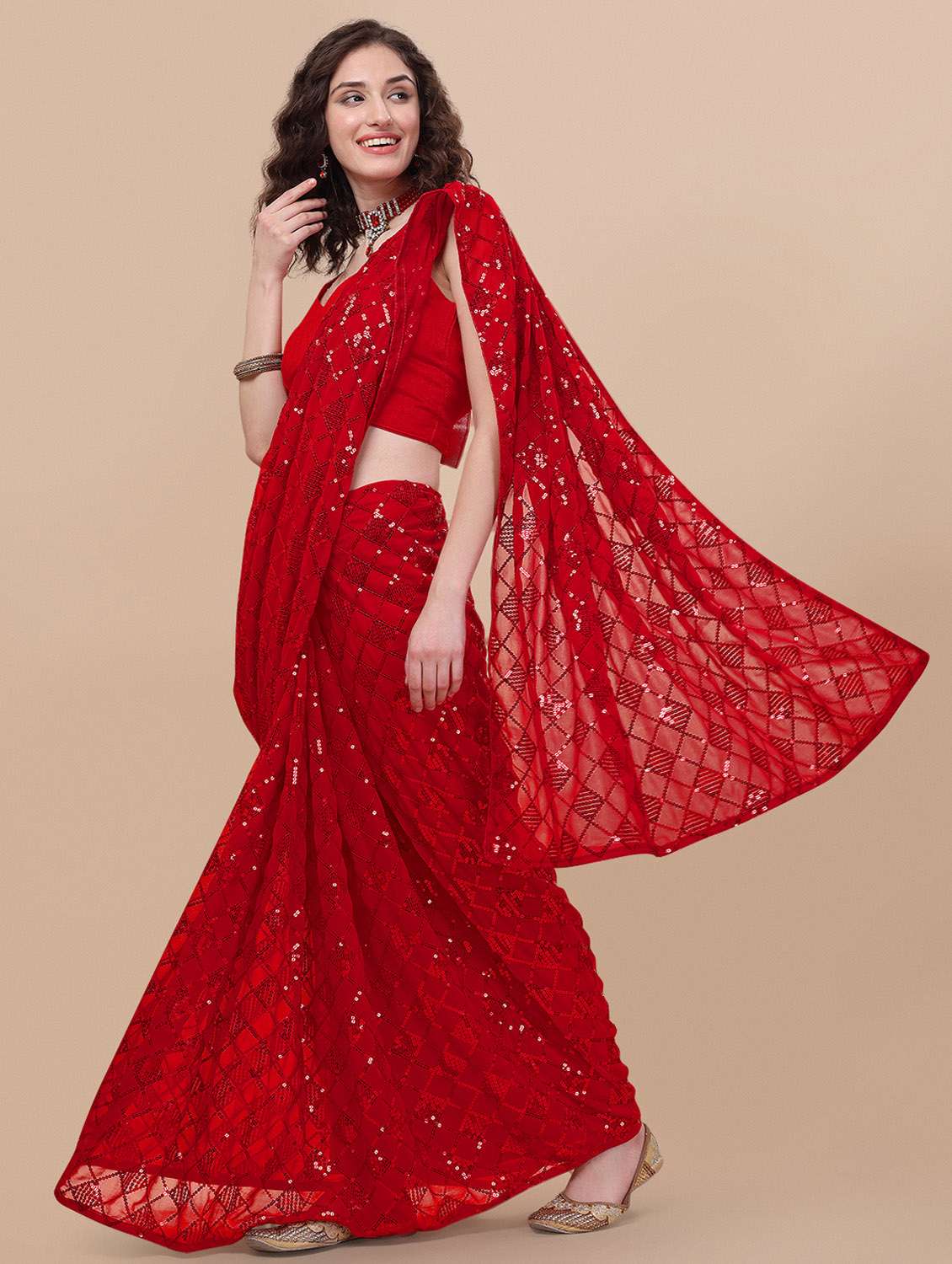 women's self design red colored saree - 19963405 -  Standard Image - 2