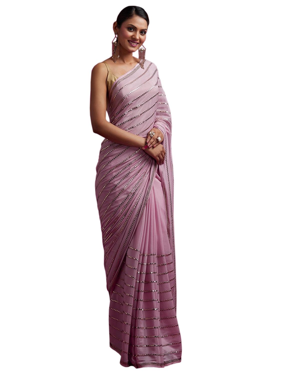 pink self design saree with blouse - 19963406 - Standard Image - 2