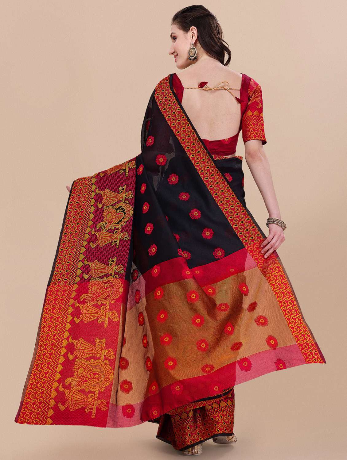 women's self design black colored saree - 19963418 -  Standard Image - 2