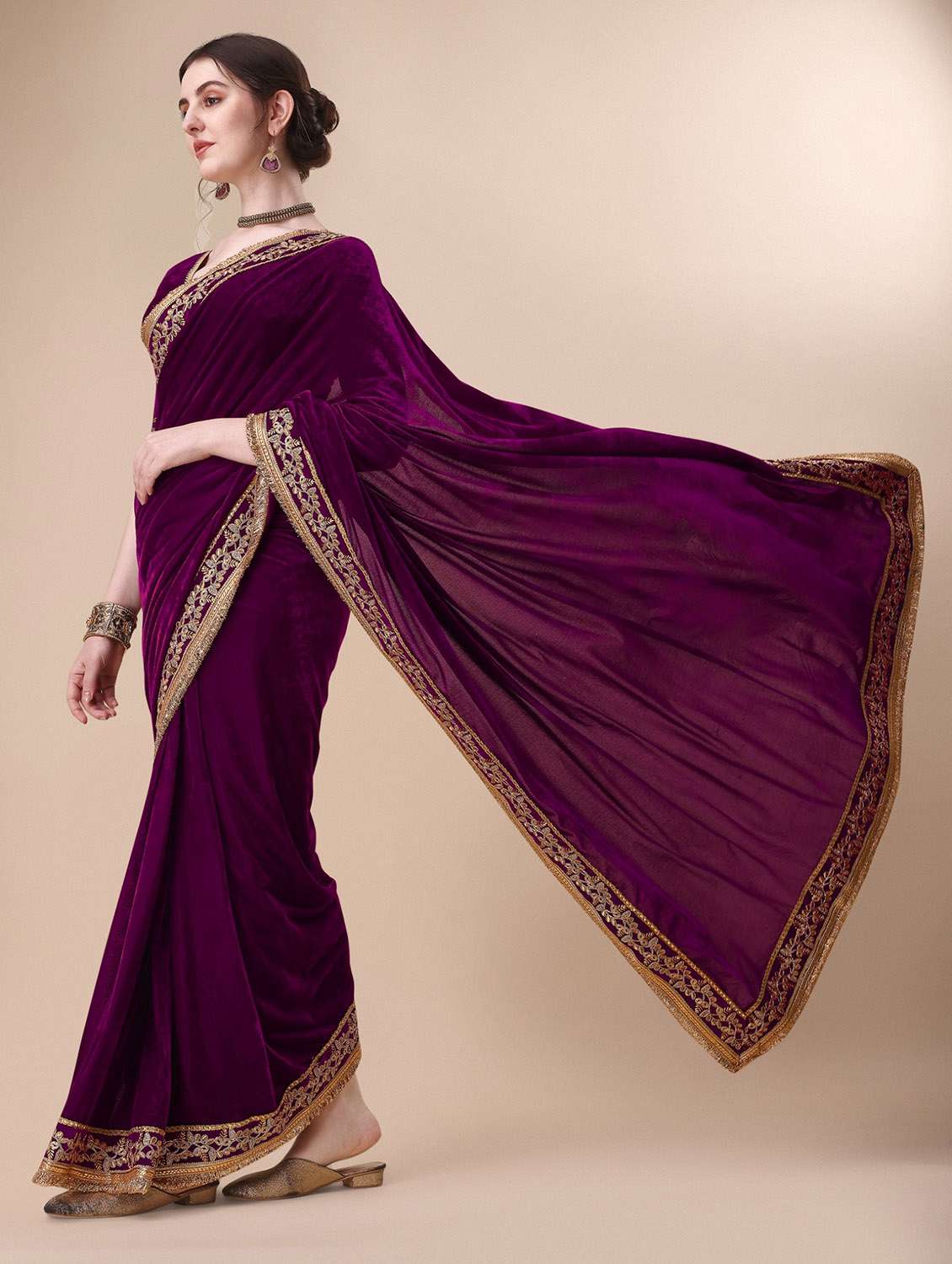 women's bordered royal blue colored saree - 19963426 -  Standard Image - 2