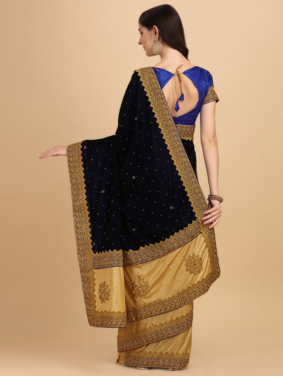 blue embroidered saree with blouse - 19963508 - Standard Image - 2
