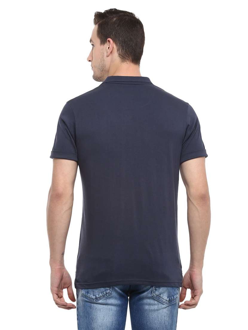 blue solid short sleeve polo neck t-shirt - 19964022 - Standard Image - 2