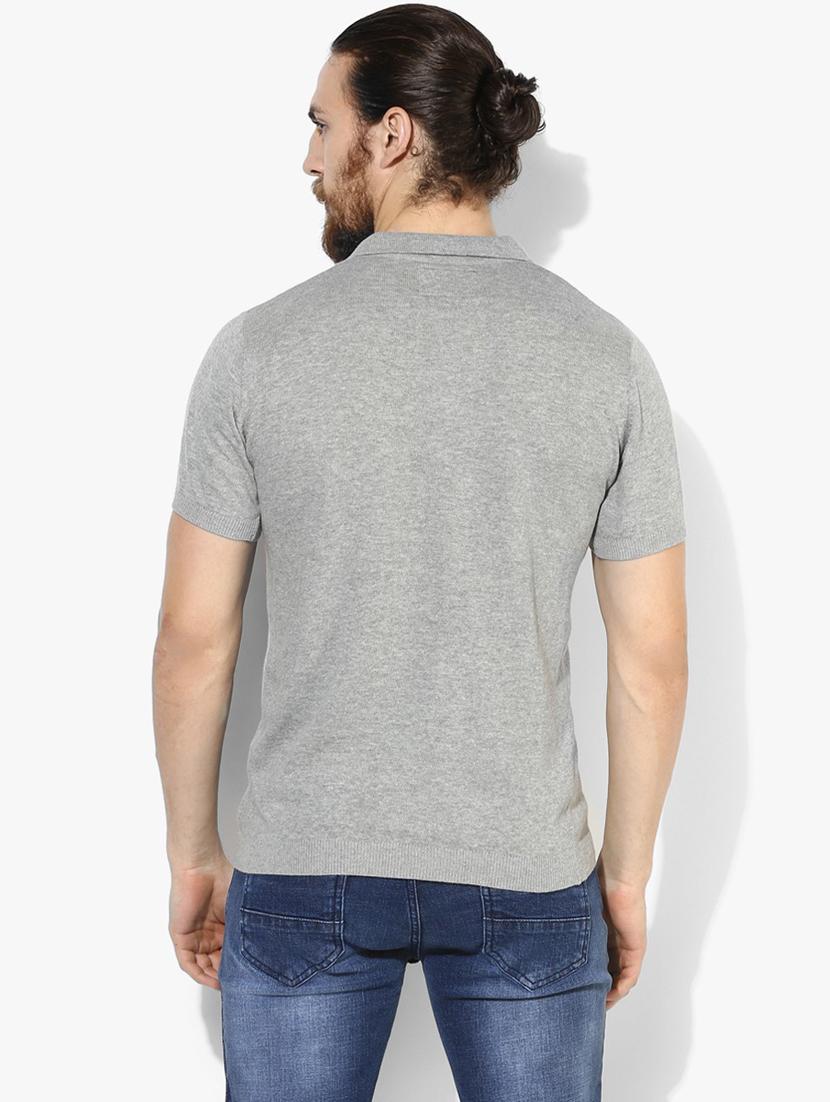 grey solid short sleeve polo neck t-shirt - 19964045 - Standard Image - 2