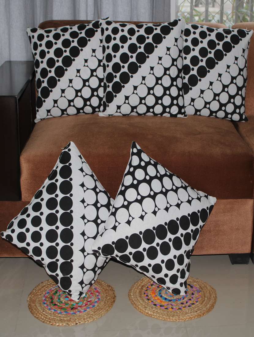 designer geometric cotton cushion cover, 16x16 inchs, (black white), set of 5 - 19964066 - Zoom Image - 0