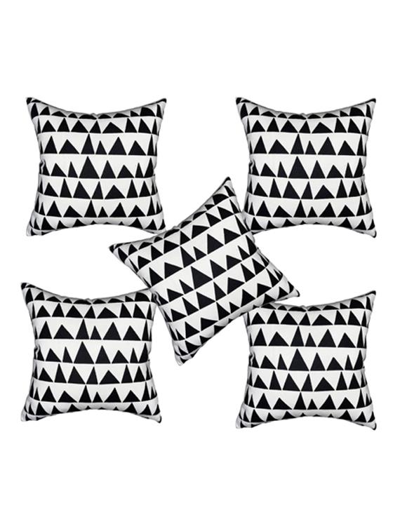 black white pillow covers, triangles cotton cushions, modern home décor, 16x16 inches, set of 5 - 19964069 - Zoom Image - 0