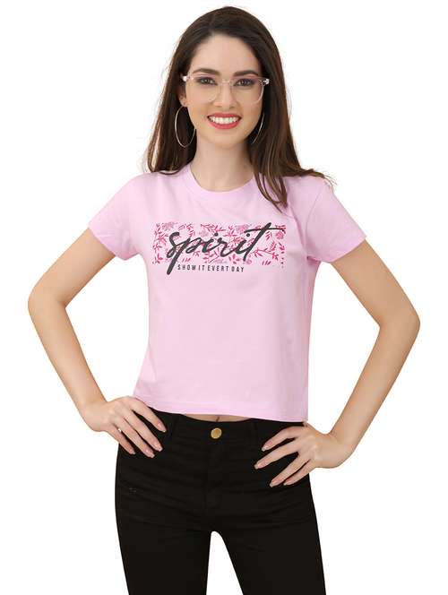 women's crop round neck top - 19966303 - Standard Image - 0