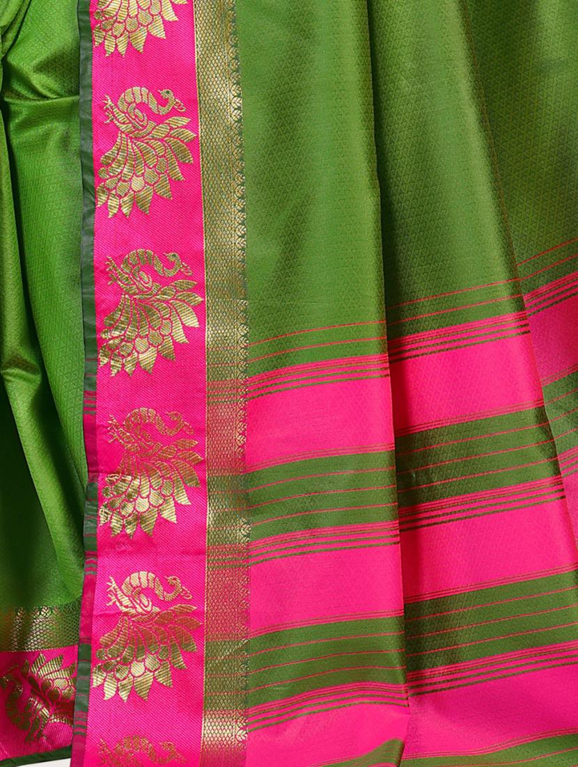olive jacquard banarasi saree - 19967973 - Standard Image - 2