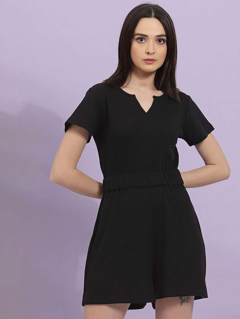 women black solid short sleeve romper - 19968048 - Zoom Image - 0