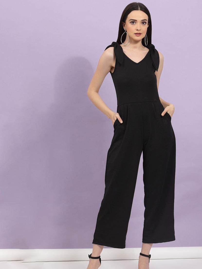 black cotton full leg jumpsuit - 19968049 - Zoom Image - 0