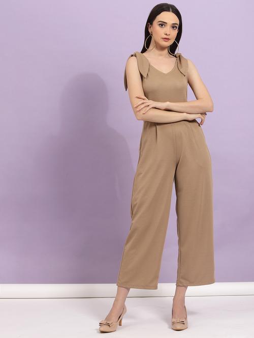 beige cotton full leg jumpsuit - 19968050 - Standard Image - 0