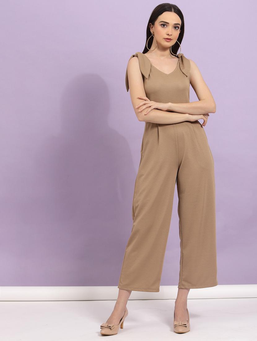 beige cotton full leg jumpsuit - 19968050 - Zoom Image - 0