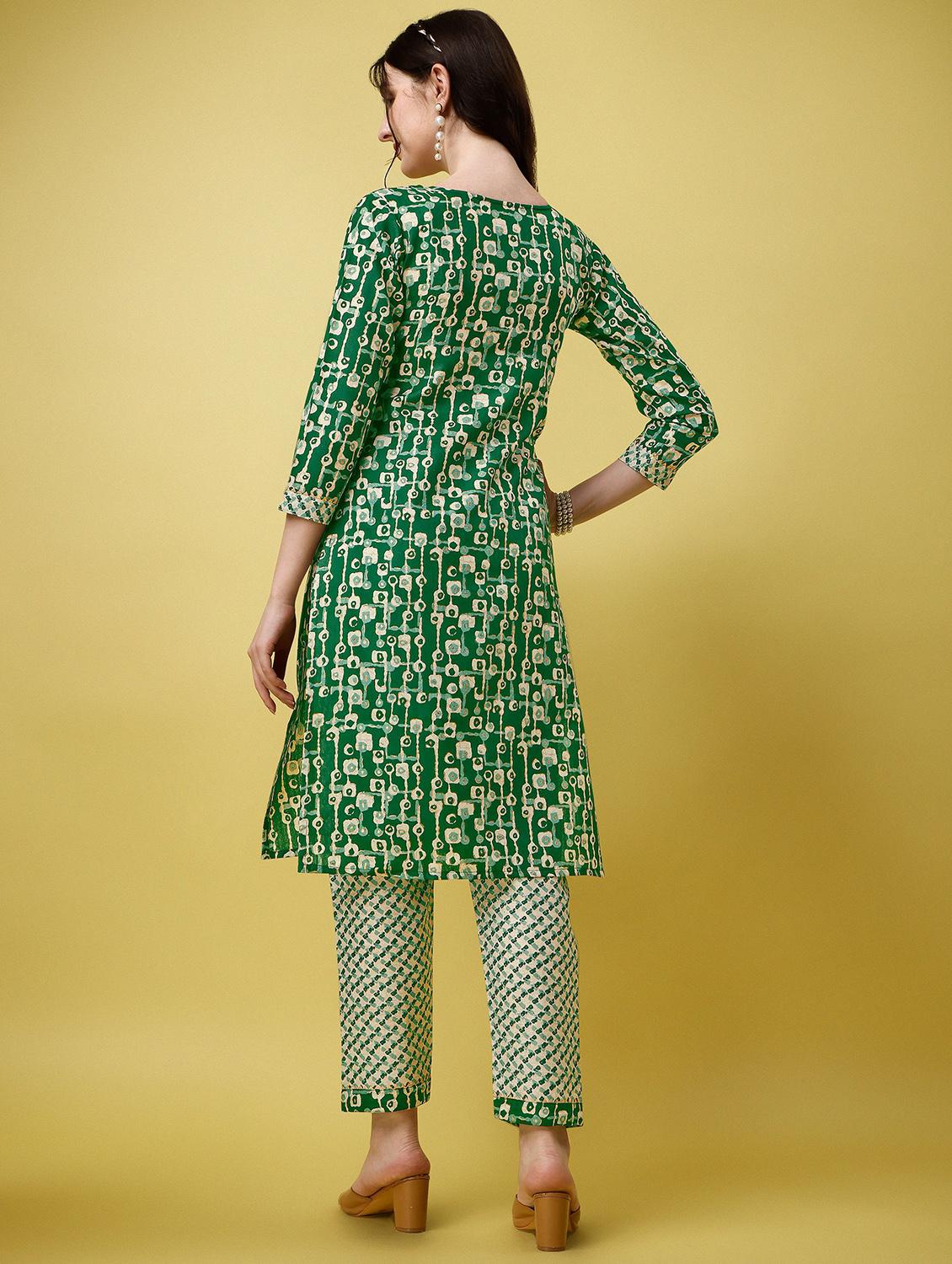 green cotton blend kurta pant set - 19968079 - Standard Image - 2